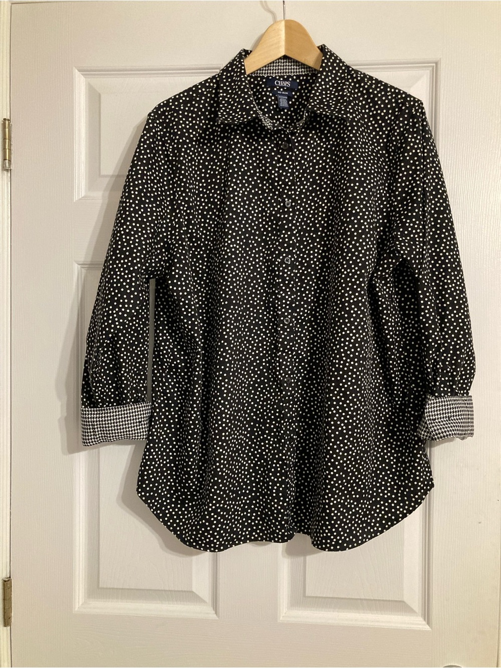 Chaps 100% Cotton Plus Sized Button Down Shirt with Polka Dots